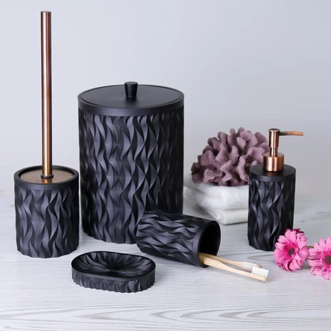 Artemis Bathroom Set in Black Color / Dustbin, Toilet Brush, Liquid ...