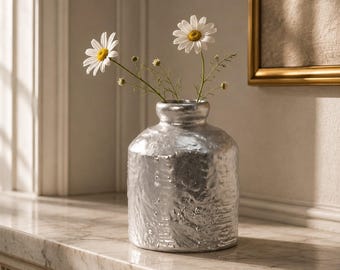 Silver Decorative Vase, Modern Metallic Vase, Minimalist Table Decor, Elegant Home Accent