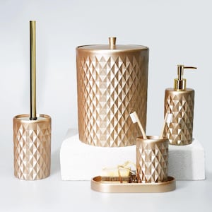 Glowing Collection 5-teiliges Badezimmerzubehör-Set aus Harz in der Farbe Taupe
