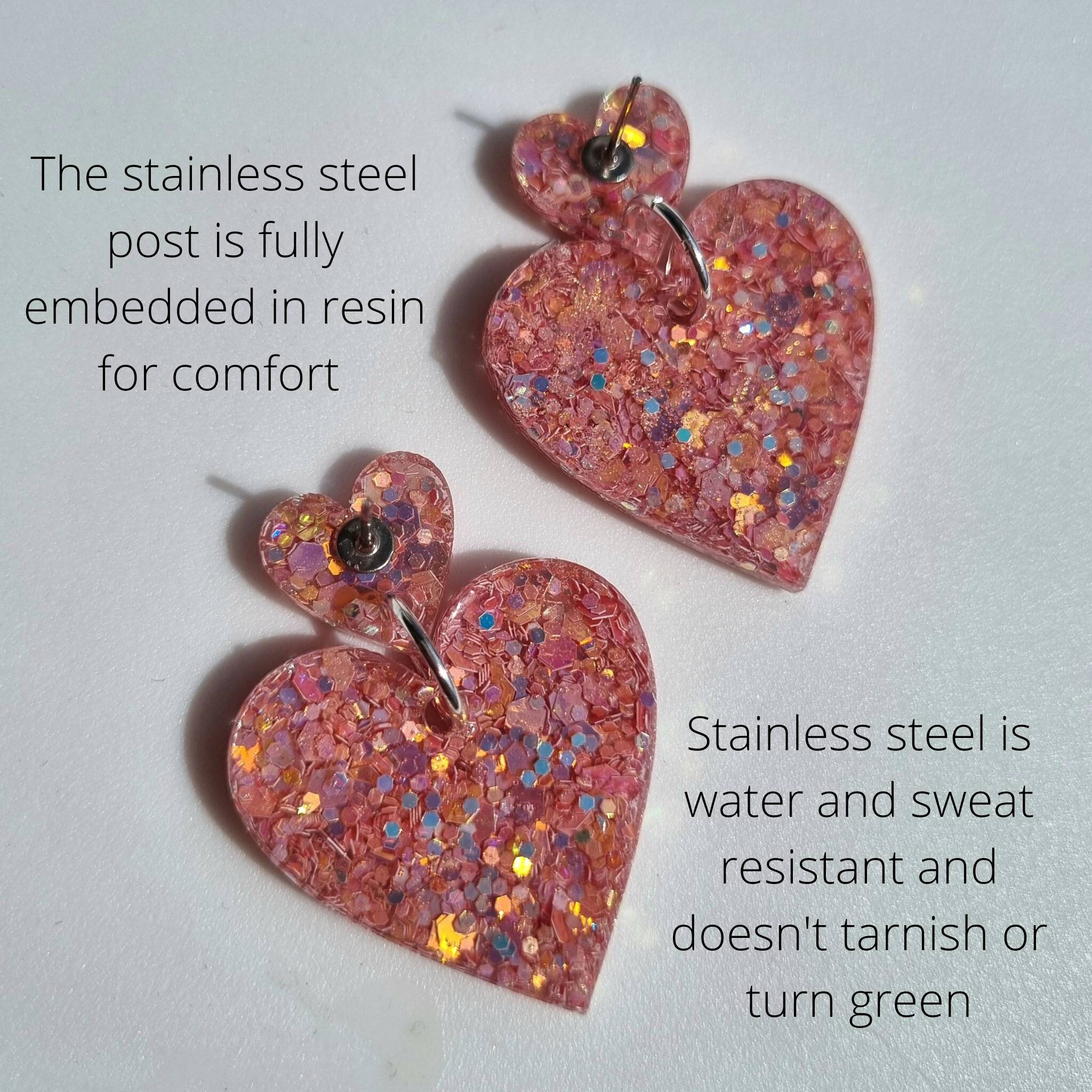 Boucles D'oreilles Pendantes En Forme De Cœur Rose - 5 Cm - Neuf Sans Emballage