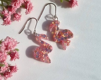 Sparkly pink flamingo earrings //  glittery blush earrings- statement earrings- sparkly accessories- handmade resin earrings- pink jewellery