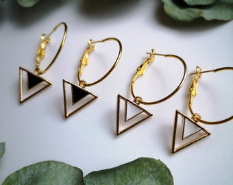 Gold and black earrings - geometric jewellery - gold and white earrings - gold triangle earrings - simple jewellery