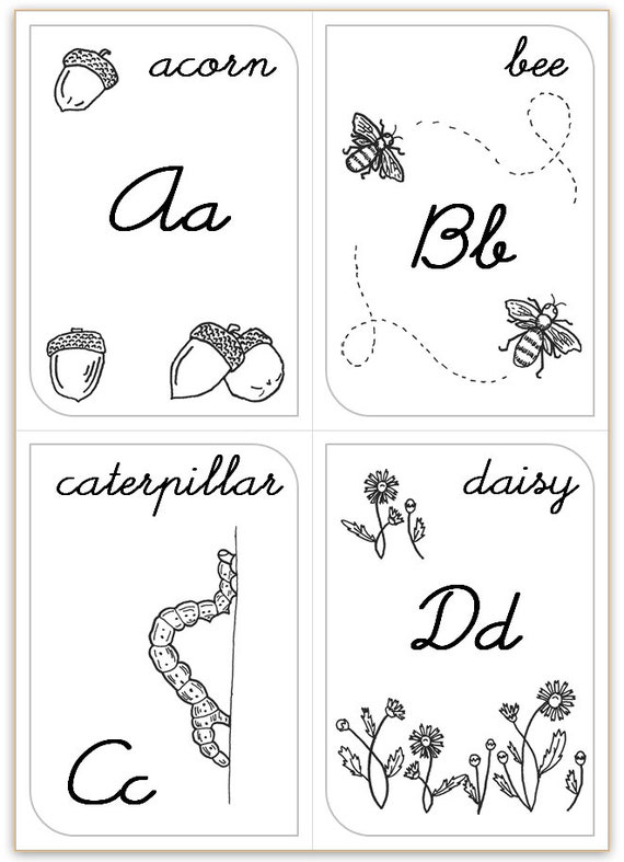 printable nature themed alphabet cards in cursive etsy