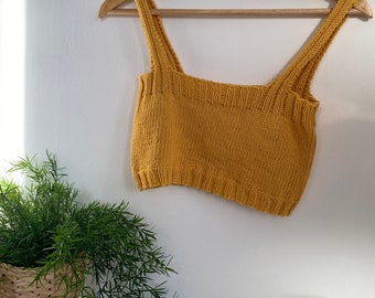 Cotton Crop Top | 100% Cotton | Small | Yellow | TikTok | Aesthetic | Hand Knitted | Handmade | Gifts