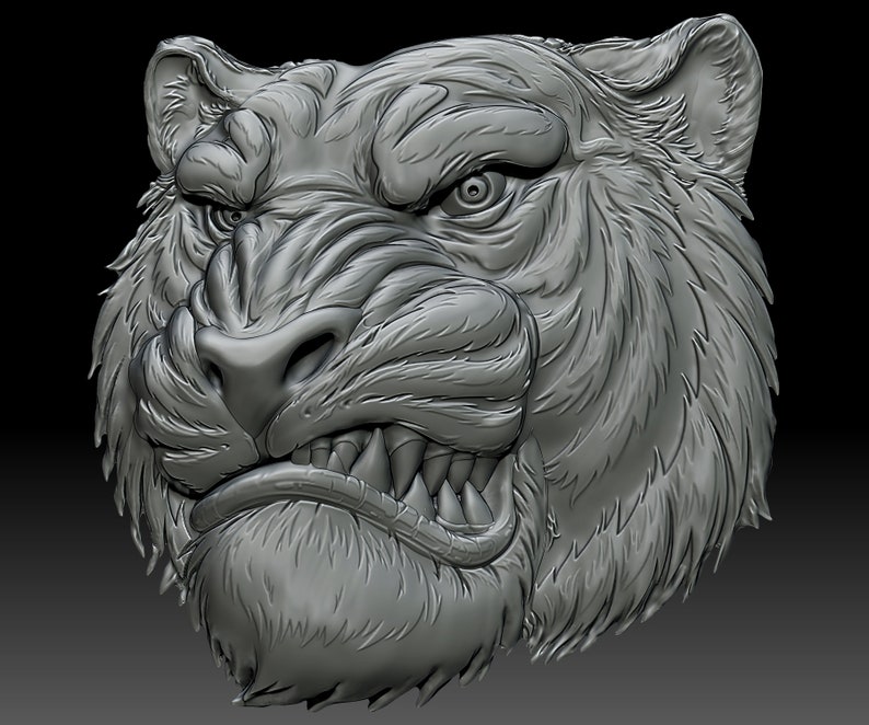Tiger head STL file 3d model Bas-relief for CNC router or 3D | Etsy