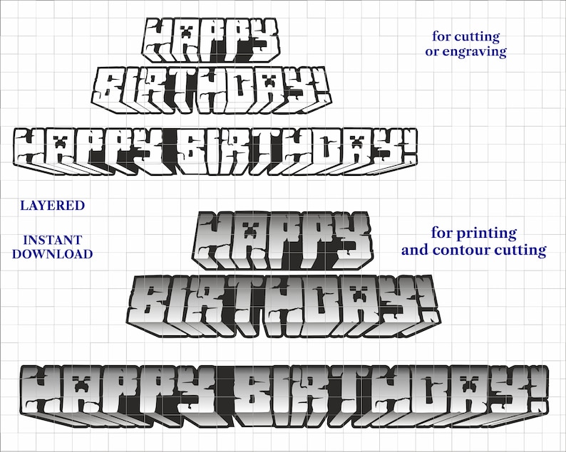 Happy birthday SVG Minecraft layered Cricut Printing Engrave | Etsy