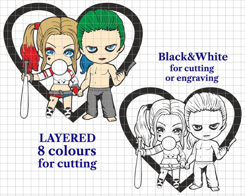 Download Joker Harley Quinn SVG Cricut layered file laser cut ...