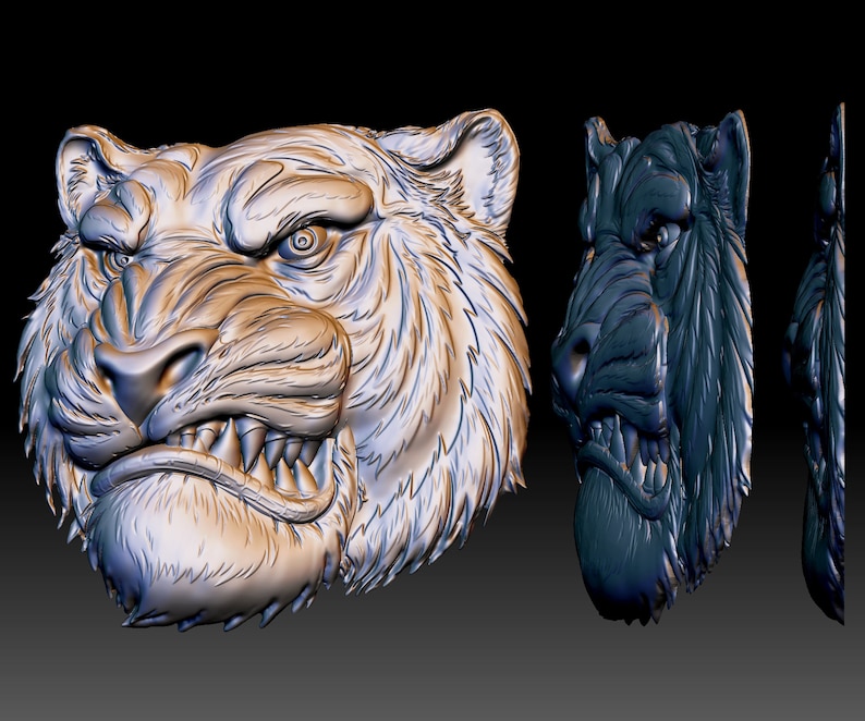 Tiger head STL file 3d model Bas-relief for CNC router or 3D | Etsy