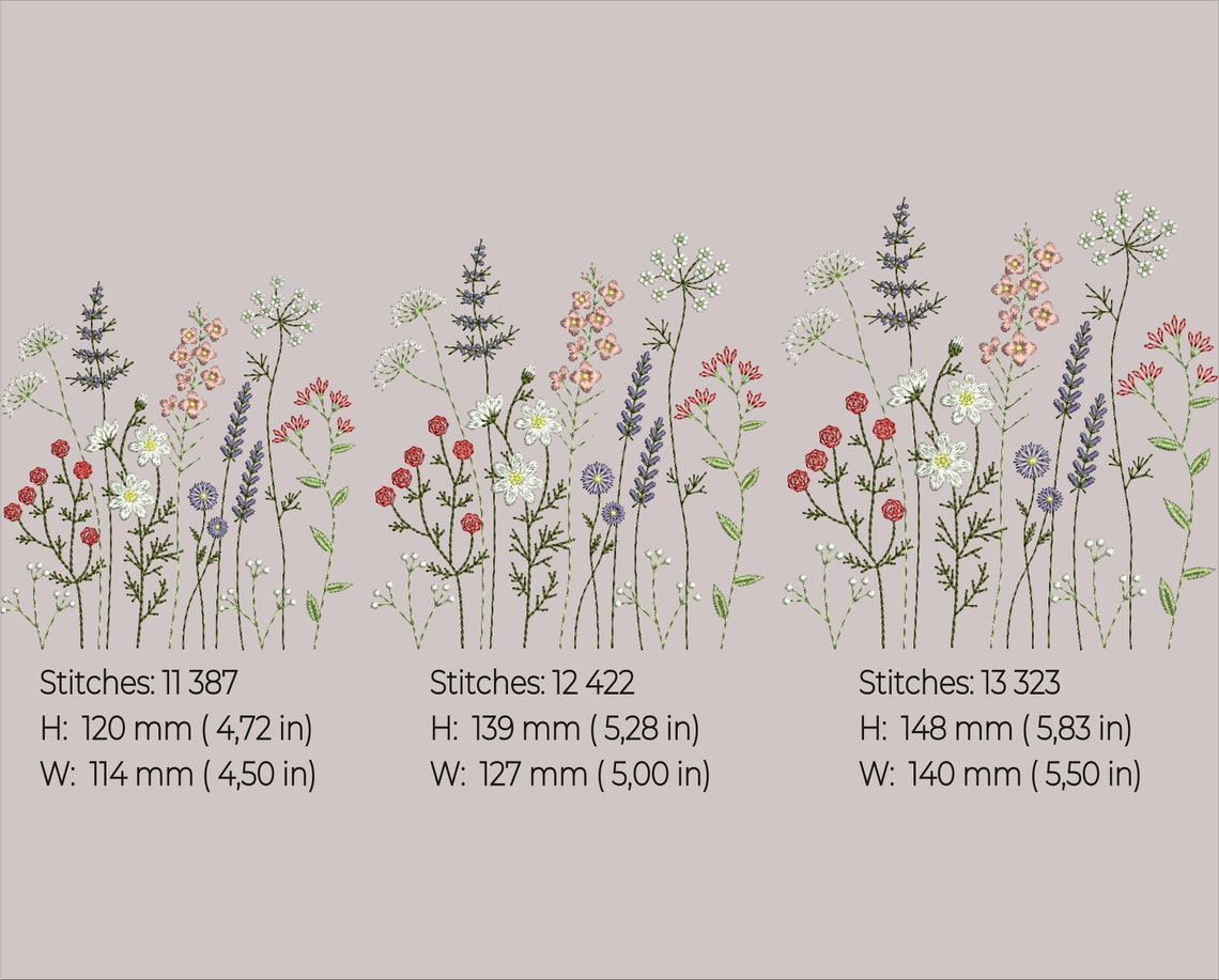 Wildflowers embroidery design. Machine embroidery design Etsy