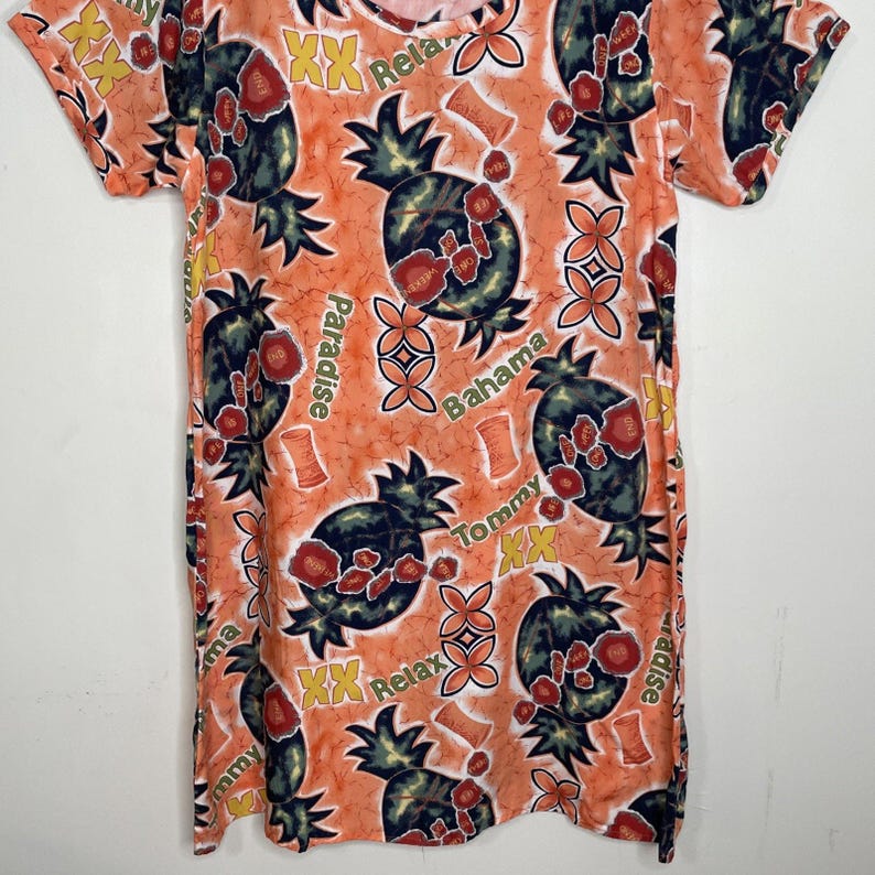 Vintage Tommy Bahama Women's size L Pullover Tunic Dress Cover-up Orange Tropical image 4