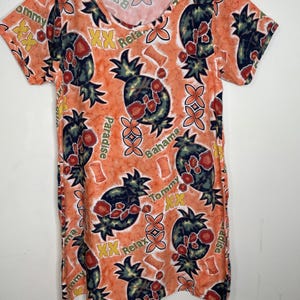 Vintage Tommy Bahama Women's size L Pullover Tunic Dress Cover-up Orange Tropical image 3
