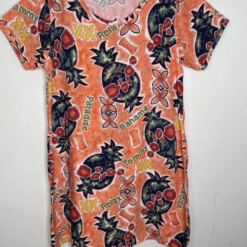 Vintage Tommy Bahama Women's size L Pullover Tunic Dress Cover-up Orange Tropical image 3