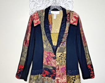TOMMY N LOULOU VTG Patchwork Tapestry Boho Jacket Baroque Brocade Art to Wear Festival Blazer