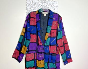 VTG Kensington Square size M Petite Blazer Eclectic Bohemian Artsy Made USA