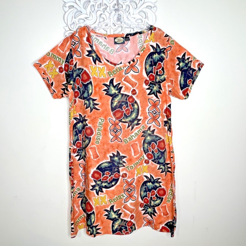 Vintage Tommy Bahama Women's size L Pullover Tunic Dress Cover-up Orange Tropical image 1