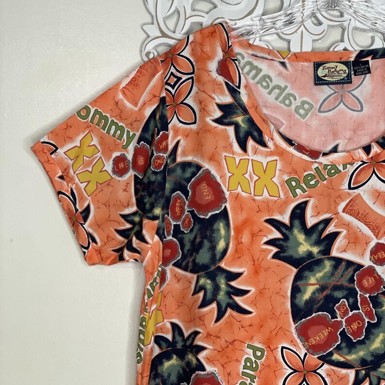 Vintage Tommy Bahama Women's size L Pullover Tunic Dress Cover-up Orange Tropical image 6