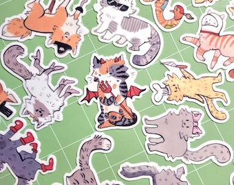 Working Cats Sticker Pack, Handmade Waterproof Vinyl Stickers