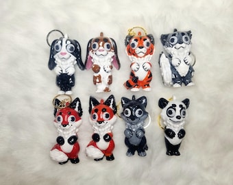 Andere Tier Schlüsselanhänger mit Googly Eyed (Tiger,Fuchs,Wolf,Snep,Panda,Hase)