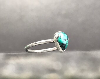 Turquoise Teardrop Silver Ring