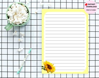 Sunflower Themed Instant Digital Downloadable Stationary Notepad Paper
