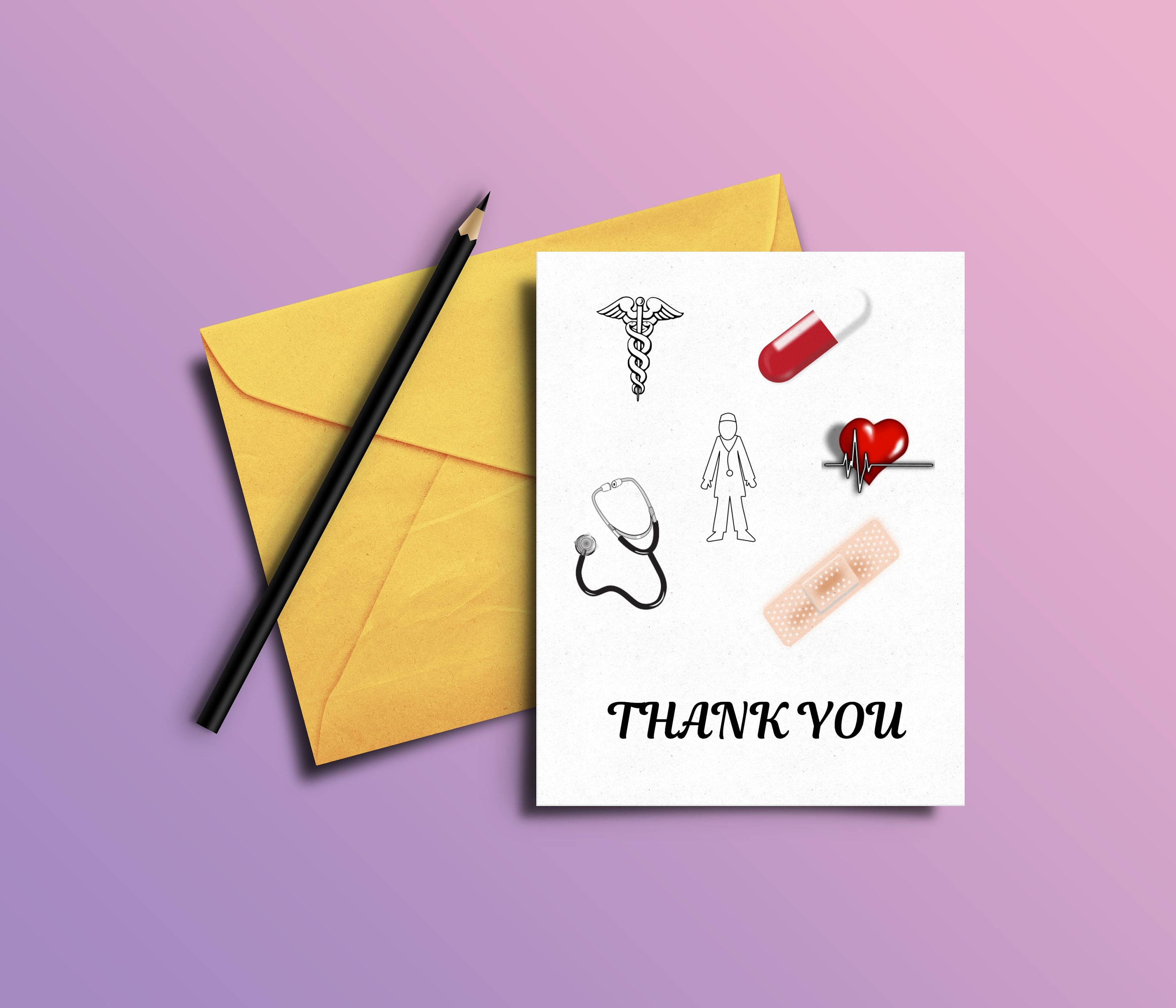 Printable Medical Thank You Card Decorated With Medical Icons Etsy