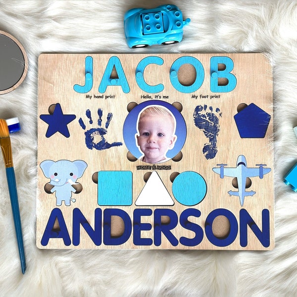 Custom name puzzle for boys Blue name puzzle Busy board for boy Nursery decor Unique baby boy gift Puzzle with pegs Wooden toy Nephew gift