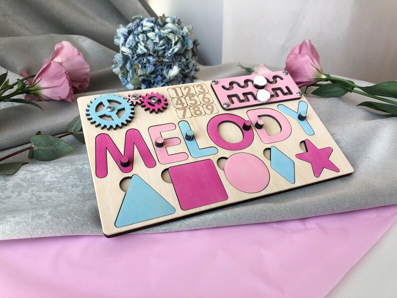 Personalized name puzzle with pegs for girls Busy board for Etsy