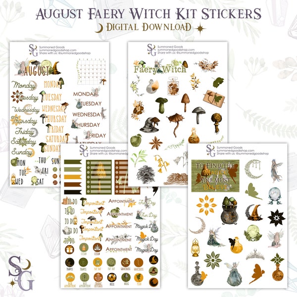 DIGITAL August Faery Witch Kit ~ Digital Pagan Stickers Download