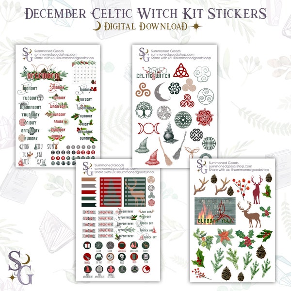 DIGITAL December Celtic Witch Kit ~ Digital Pagan Stickers Download ~ Wiccan Journal