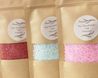 50 g Sudderende korrels Kristallen Wax Smelt Sizzlers Warmers Oliebrander Zeer sterk geurende geur Natuurlijke zouten Hersluitbare eco-cadeautas