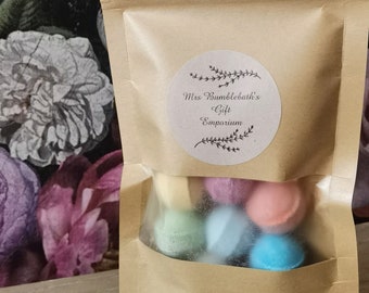 10 Vegan Assorted Mini Bath Marbles Fizzers Bombs Wedding Favours Party Leavers Baby Shower School Mothers Day Bridesmaids Gift Pouch Bags