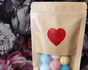 Valentines Day 10 Vegan Mix Mini Bath Marbles Fizzers Bombs Wedding Favour Party Bridal Baby Shower Mothers Bridesmaids Gift Pouch Kraft Bag