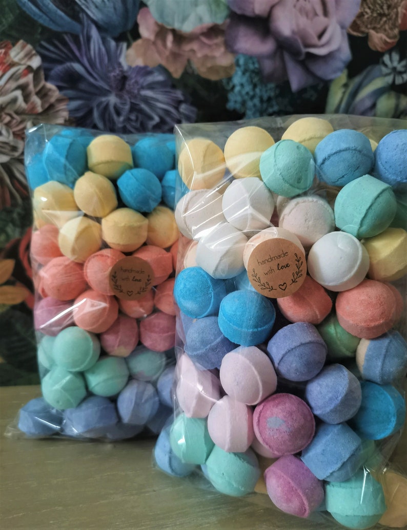 200 Assorted Mixed Assortment Mini Bath Marbles Fizzers Set Bombs Fragrance Gift Party Wedding Favours Fruity Fresh Kids Care 2 Large Bags image 1