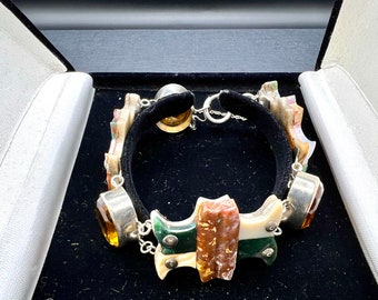 Victorian Scottish Silver Agate Citrine Cairngorm Bracelet Antique Jewelry