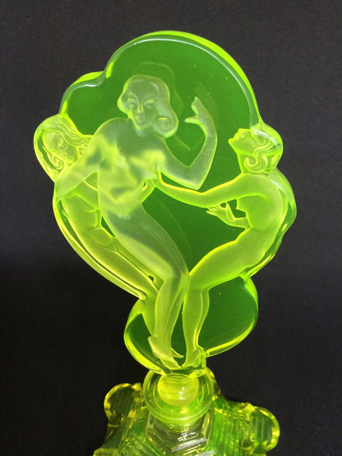 Bohemian Czech Yellow Uranium Glass Perfume Bottle c1930 image 2