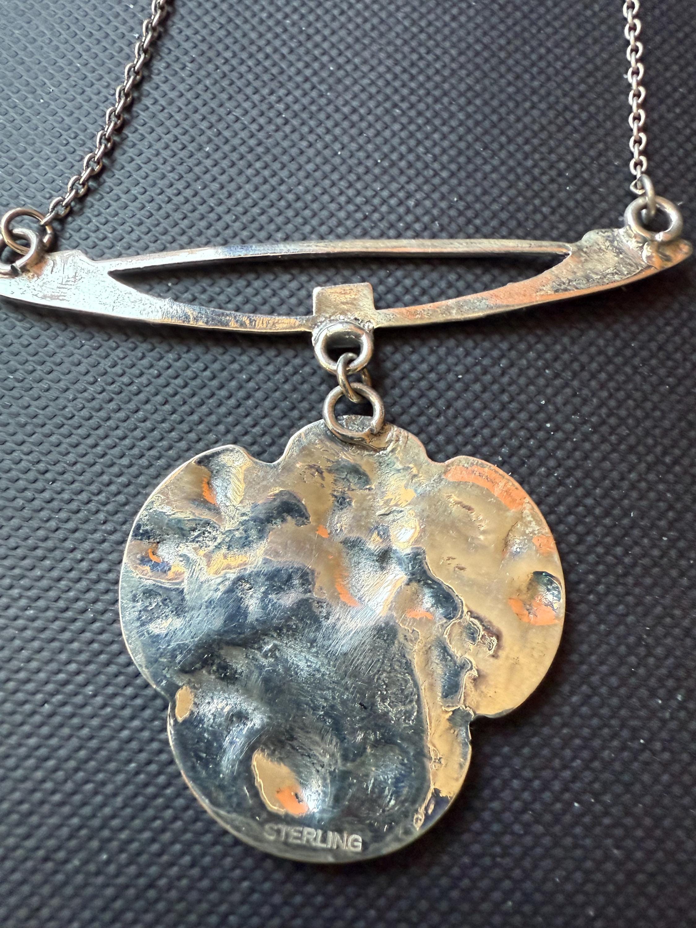 Art Nouveau Style Silver and Enamel Maiden Pendant Necklace Fixed ...
