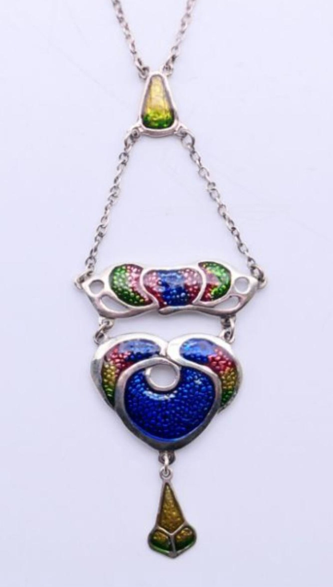 Art Nouveau Style Sterling Silver Enamel Lavalier Pendant Necklace ...