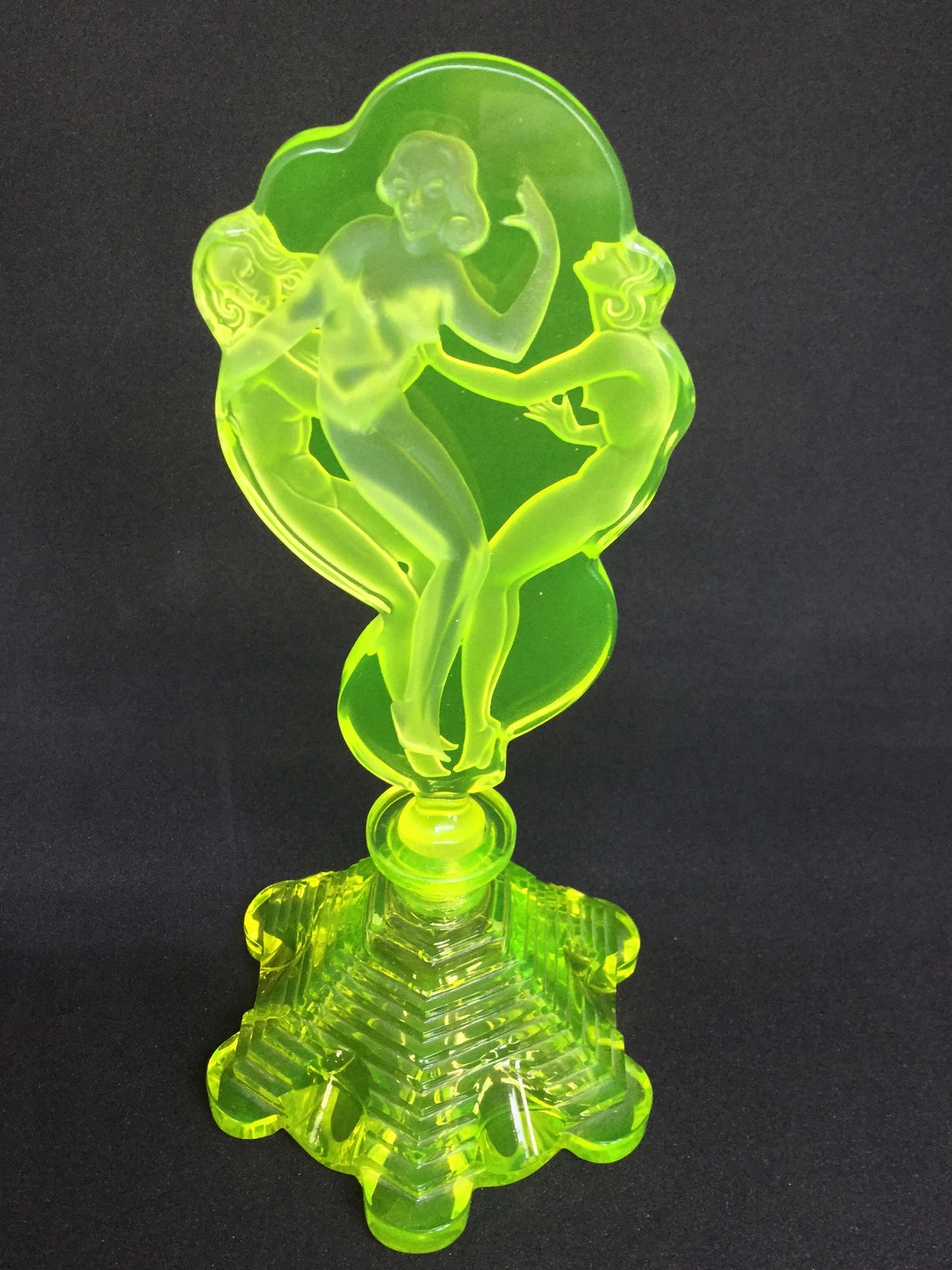 Bohemian Czech Yellow Uranium Glass Perfume Bottle c1930 image 3