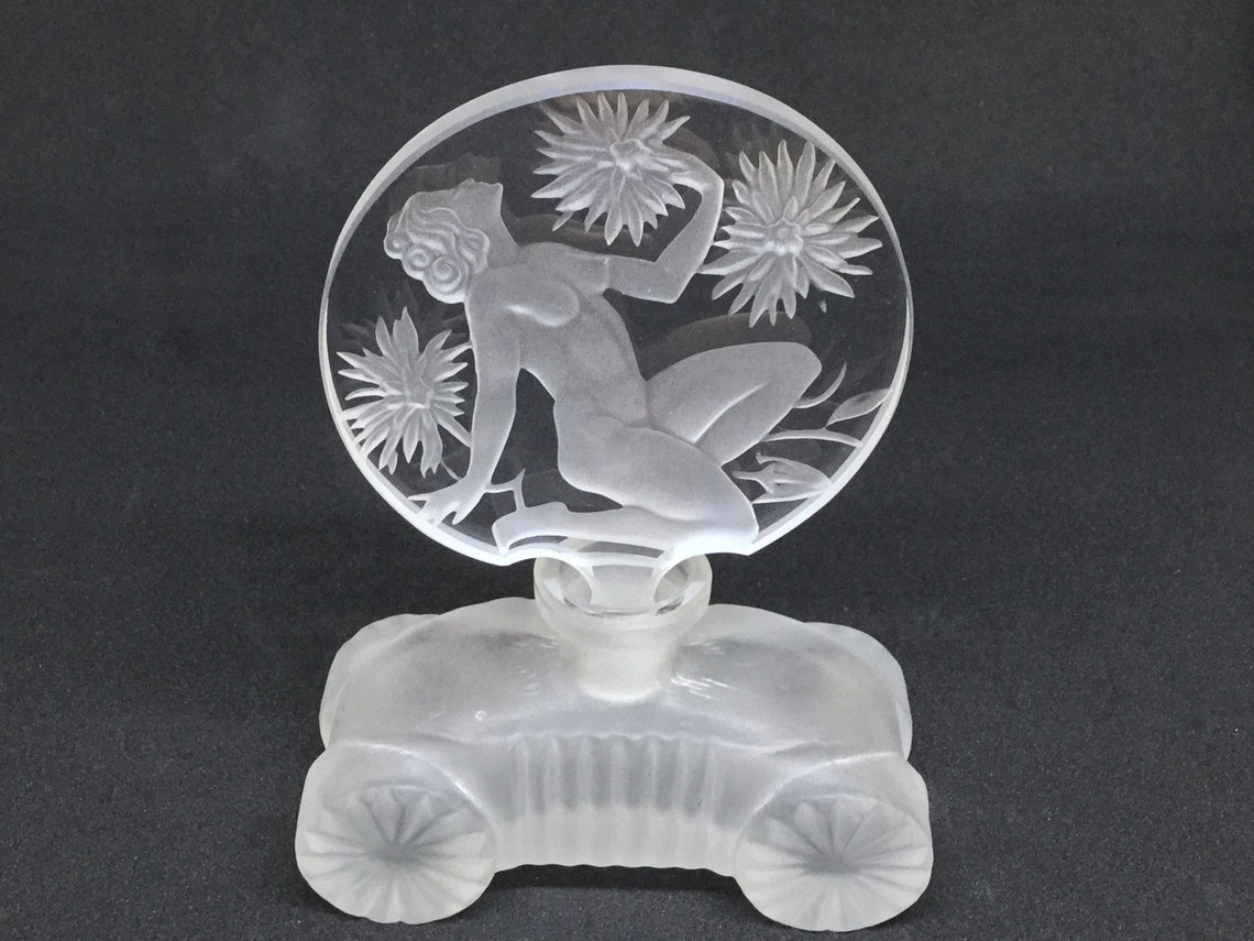 Bohemian Czech Glass Perfume Bottle c1930 Intaglio Nude with image 0