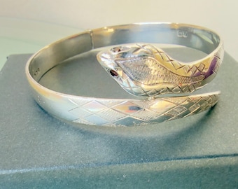 Mid-Century Sterling Silver Snake Bangle Bracelet Fred Manshaw Hallmarked London 1973