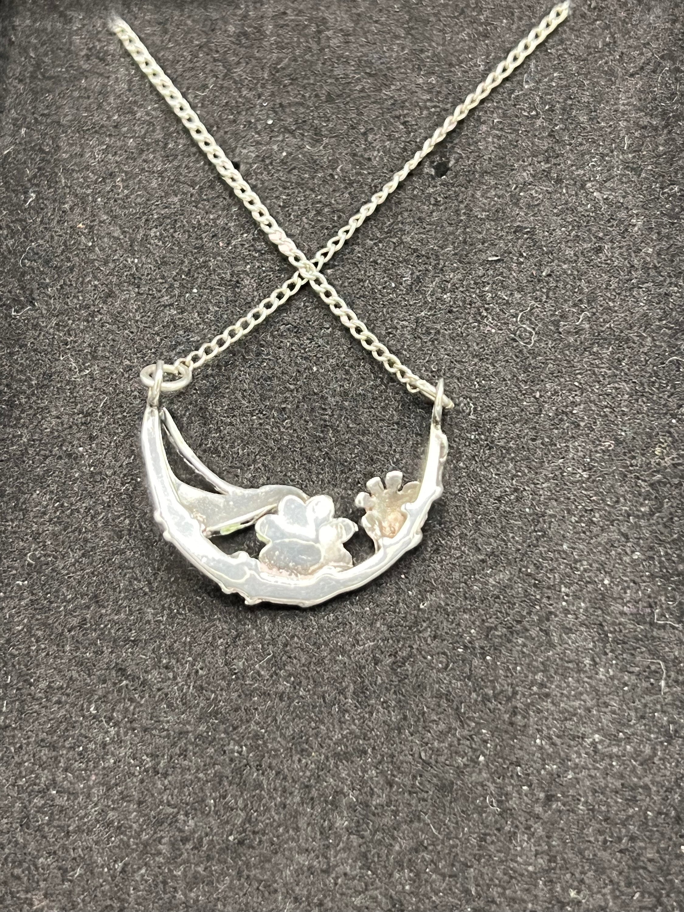 Pendentif Floral En Argent Sterling Avec Verre - Style Années 1970 - Vintage, Occasion