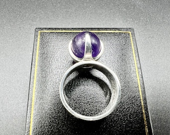 Elis Kauppi Sterling Silver Amethyst Bead Ring – Kupittaan Kulta 1970s Scandinavian Design