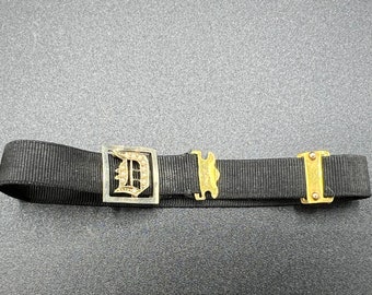 Victorian Mourning Ribbon Bracelet: Antique Gothic Letter D, Seed Pearls and Gold