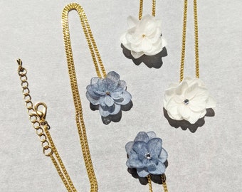 Real Hydrangea Flower Jewelry Luxury Gift for Her - Single Flower Necklace, Dried Preserved Flower, 18KT Gold PTD, Resin, Birthday, Wedding