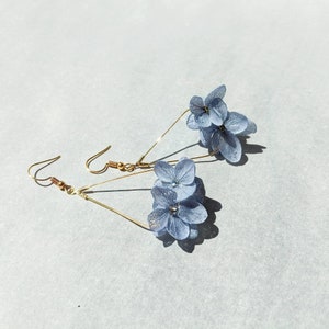 Handmade Real Hydrangea Eternal Flower Jewelry for Wedding - Teardrop Earrings, Dried, Preserved flowers, Gold PTD, Resin, Birthday