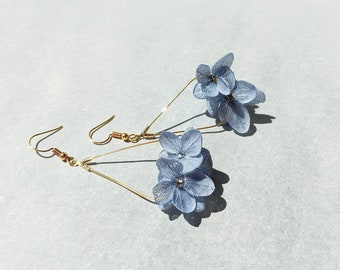 Handmade Real Hydrangea Eternal Flower Jewelry for Wedding - Teardrop Earrings, Dried, Preserved flowers, Gold PTD, Resin, Birthday