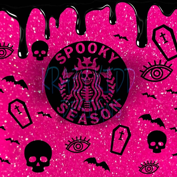 Spooky Season Hot Pink Drip, Star Bucks Tumbler Wrap PNG, Sublimation, 20oz Tumbler, Digital Download