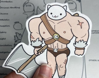 Funny Buff Barbarian Cat Sticker