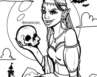 Vampire with Skull - Coloring Page