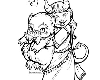 Dungeons & Dragons Coloring Book - Tiefling Child with Owlbear